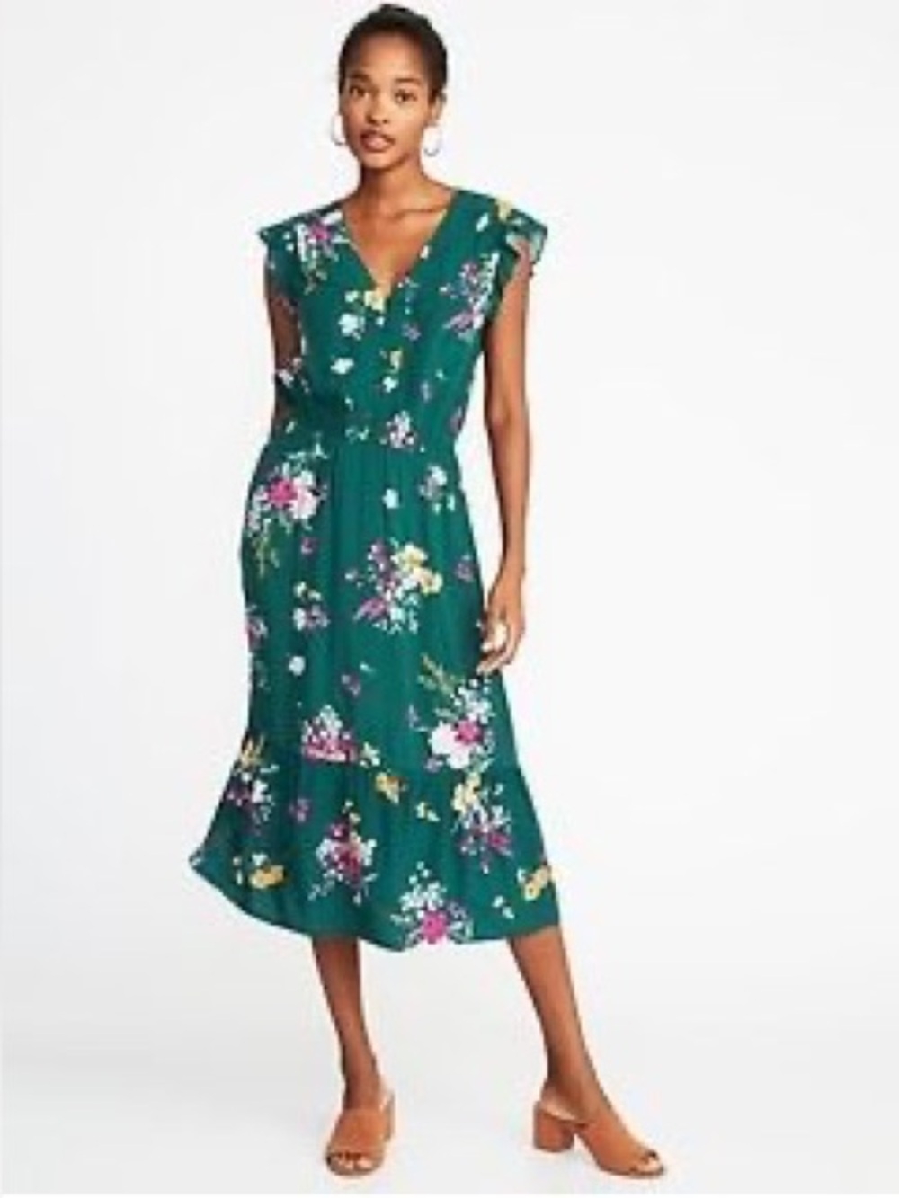 NWT Old Navy Flutter Sleeve Button-Front Midi Dress